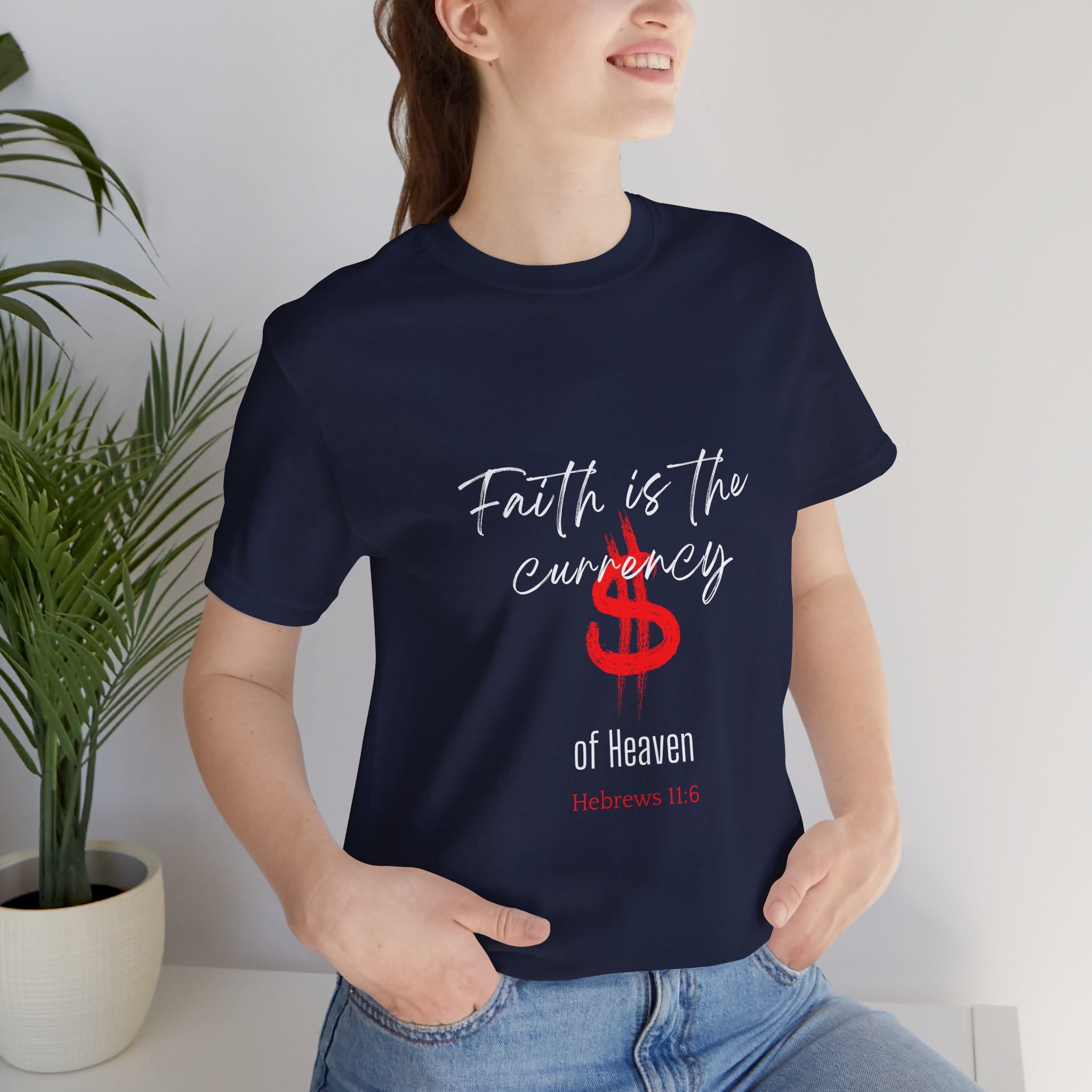 Faith & Finance T-Shirt — Red Dollar Currency Design (Hebrews 11:6)