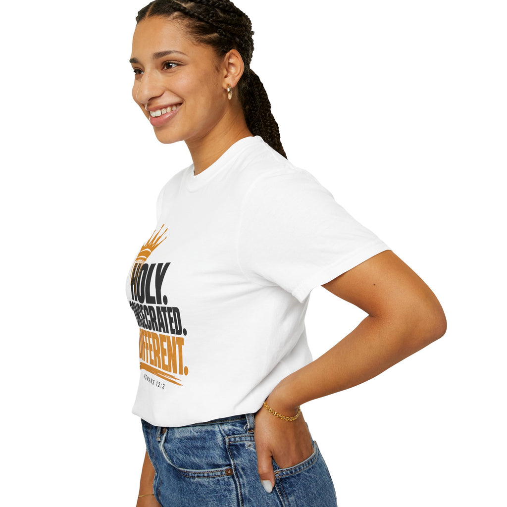 Holy. Consecrated. Different. T-Shirt — Christian Faith Tee (Romans 12:2)