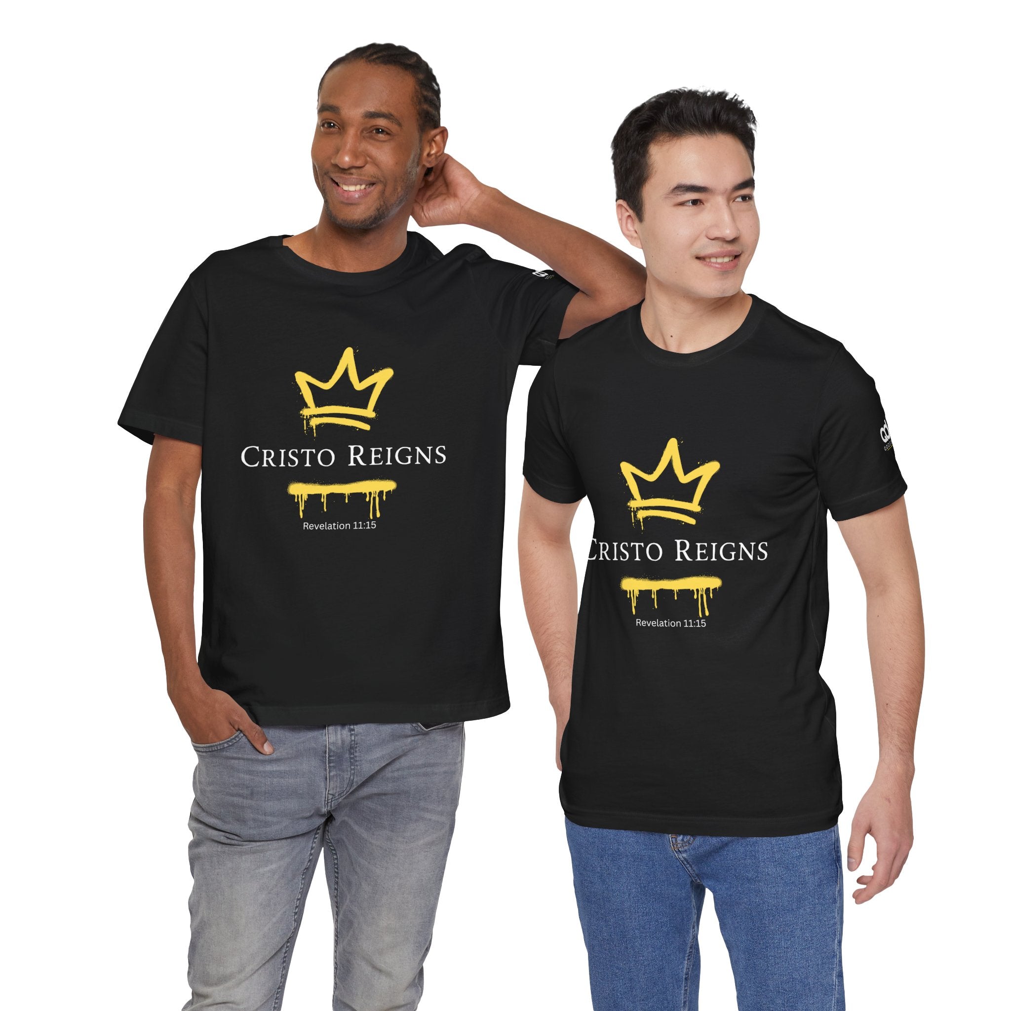 Gold Crown "Cristo Reigns" Graffiti Tee – Yellow Drip Streetwear T‑Shirt