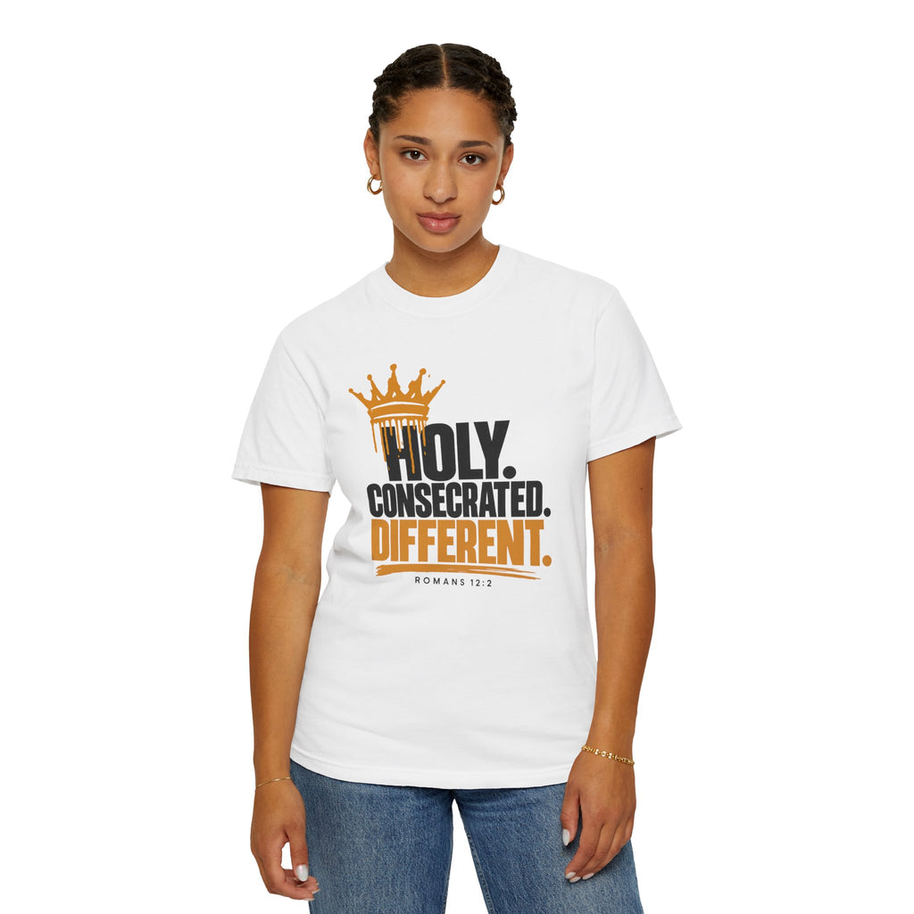 Holy. Consecrated. Different. T-Shirt — Christian Faith Tee (Romans 12:2)