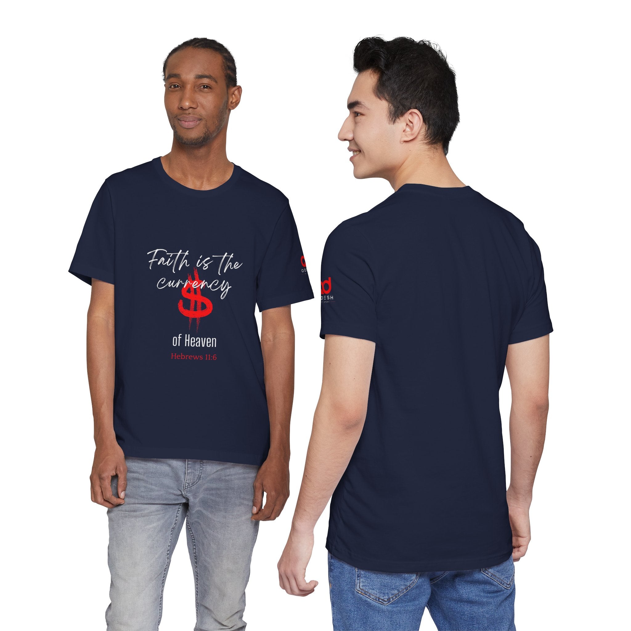 Faith & Finance T-Shirt — Red Dollar Currency Design (Hebrews 11:6)