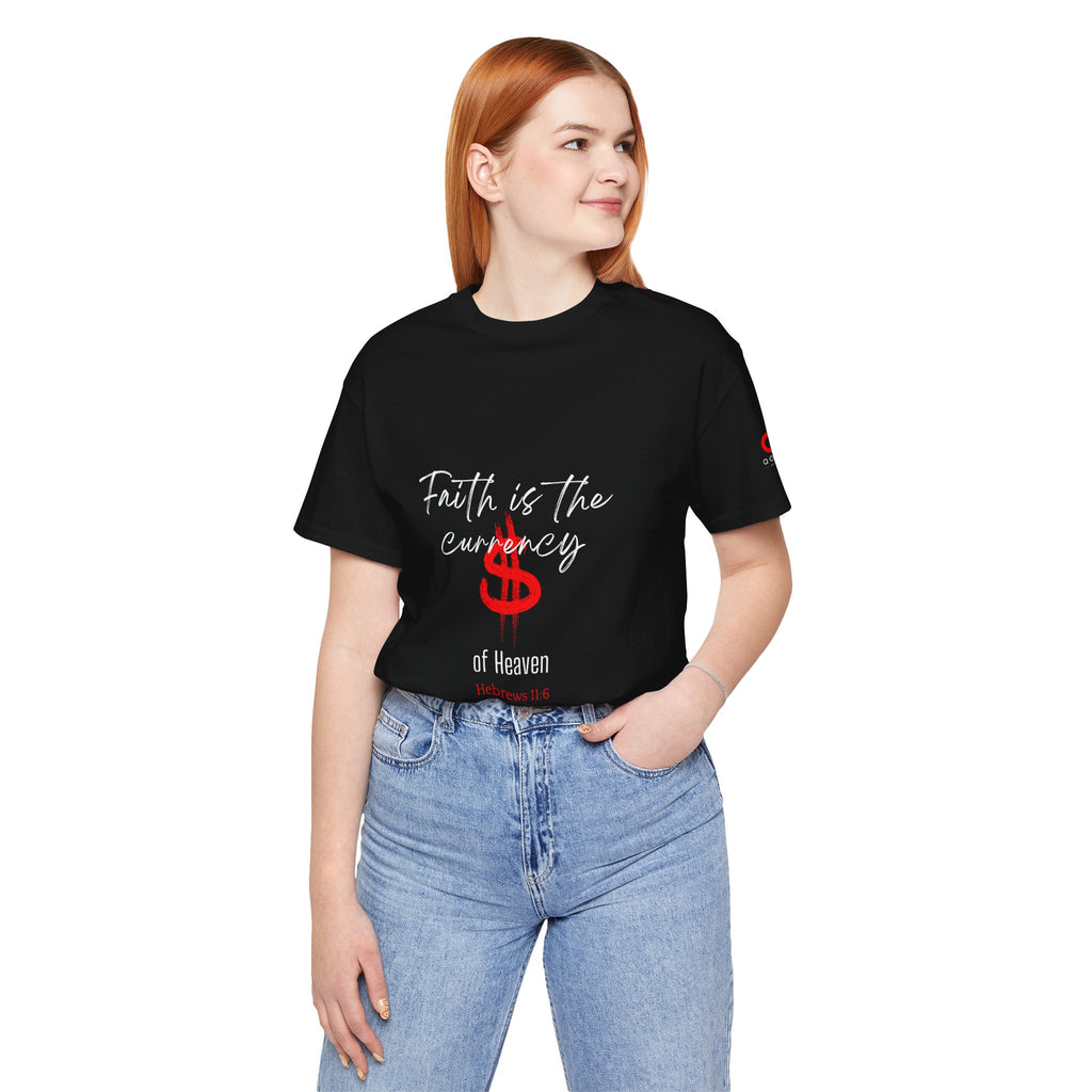 Faith & Finance T-Shirt — Red Dollar Currency Design (Hebrews 11:6)