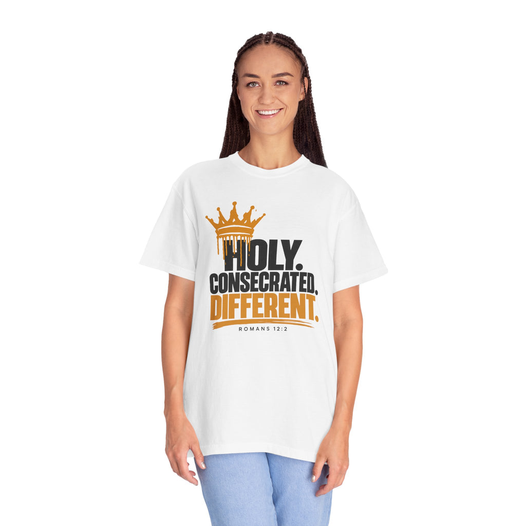 Holy. Consecrated. Different. T-Shirt — Christian Faith Tee (Romans 12:2)