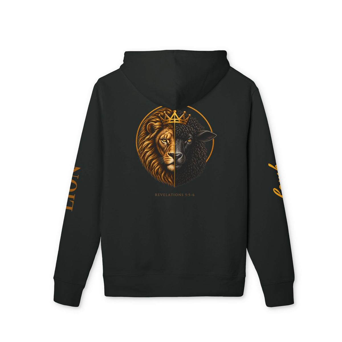 Lion & Lamb Hoodie – Gold Crown Split Face Pullover (Qodesh Apparel)